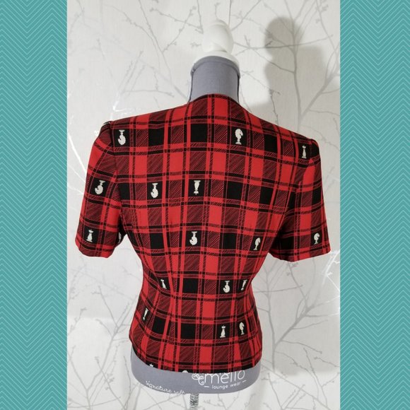 Infinite Italy Red Checks Chessboard Print Blazer - Picture 4 of 5